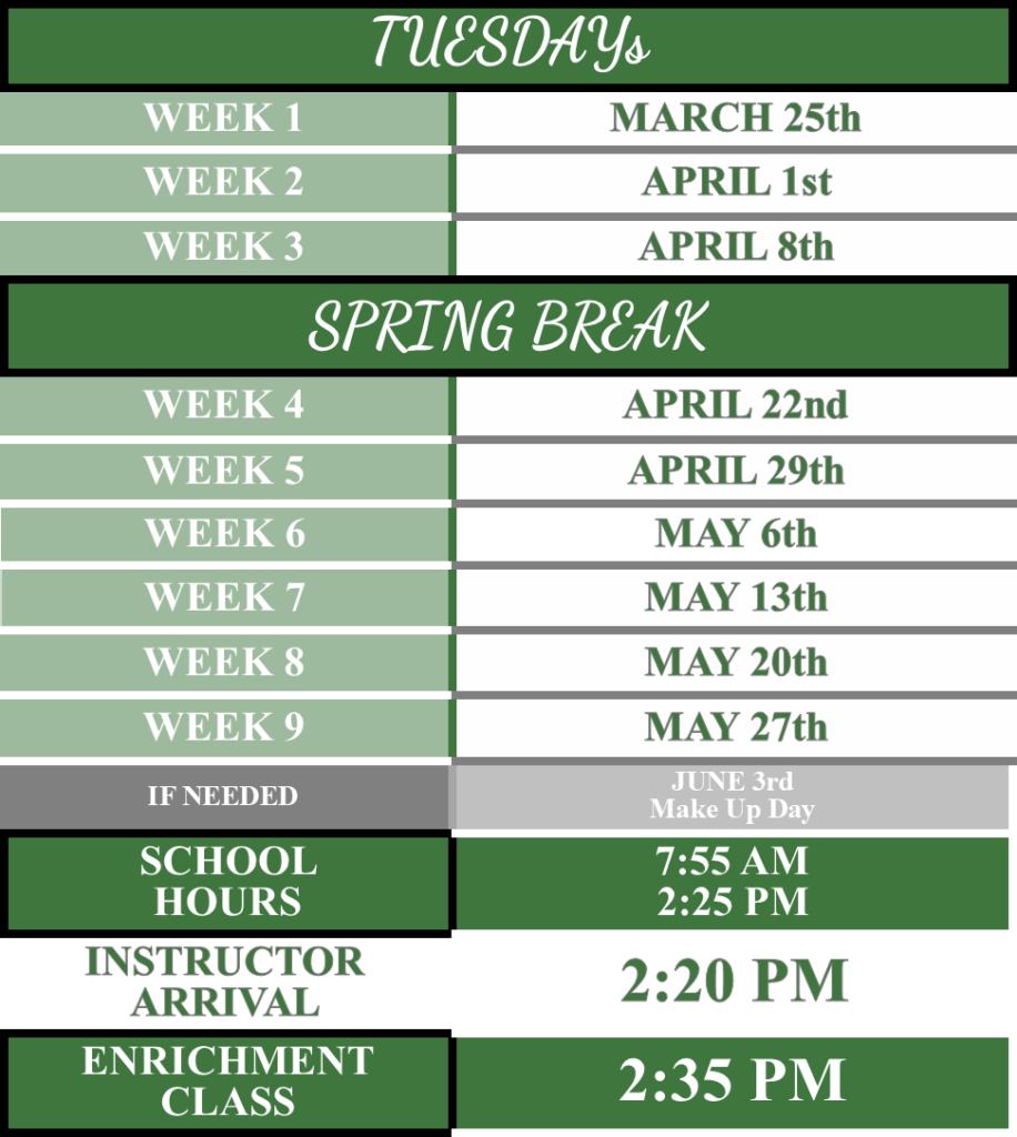 TUESDAYs Spring 2025 Schedule