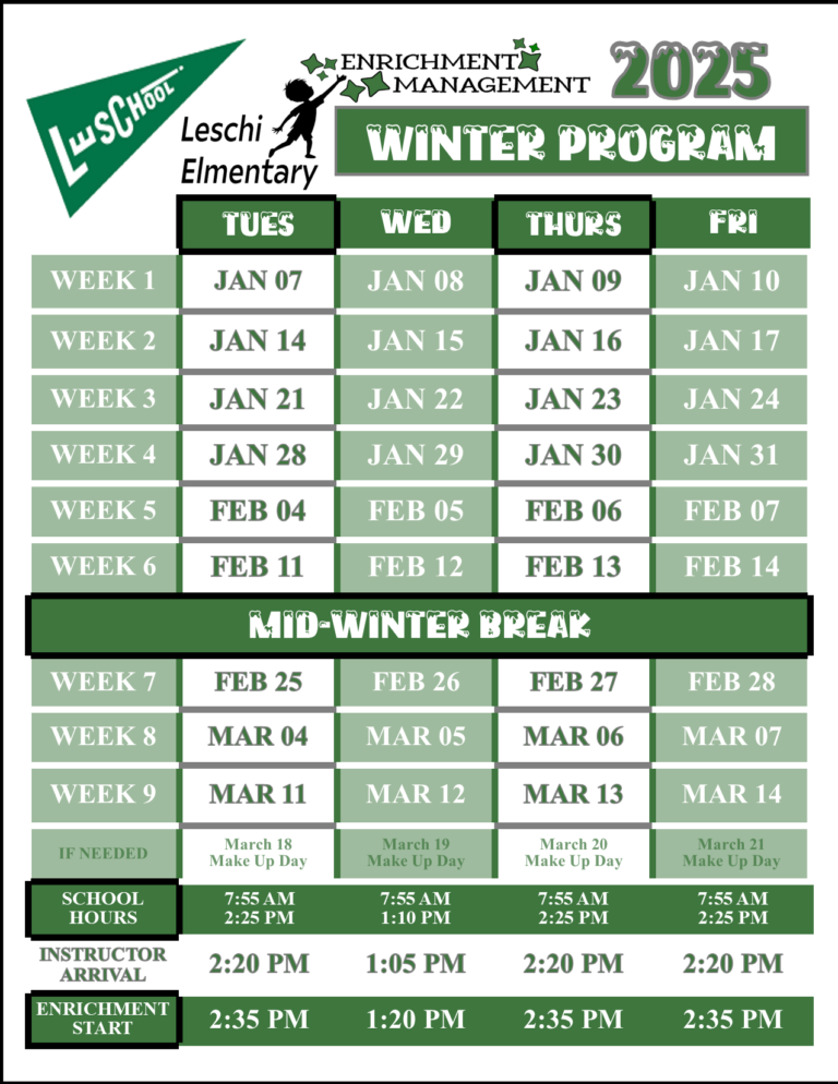 2025 - WINTER Schedule - LeschiES