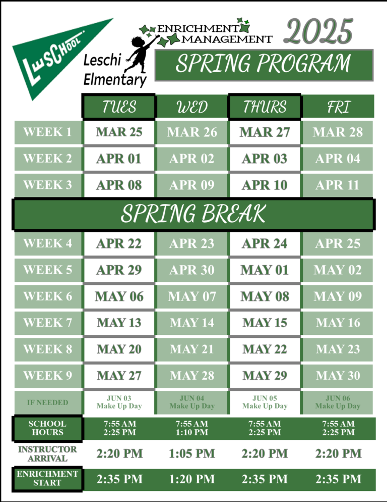 2025 - Spring Schedule - LeschiES