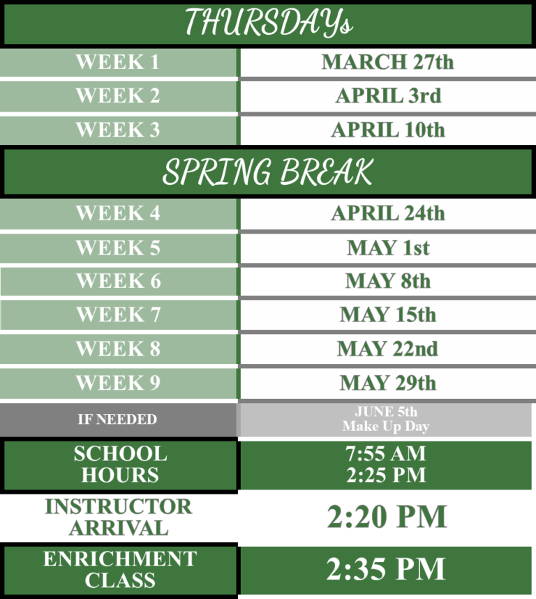 THURSDAYs Spring Schedule 2025