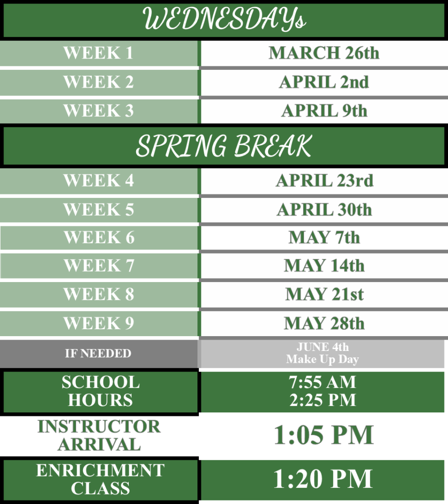 WEDNESDAYs Spring 2025 Schedule