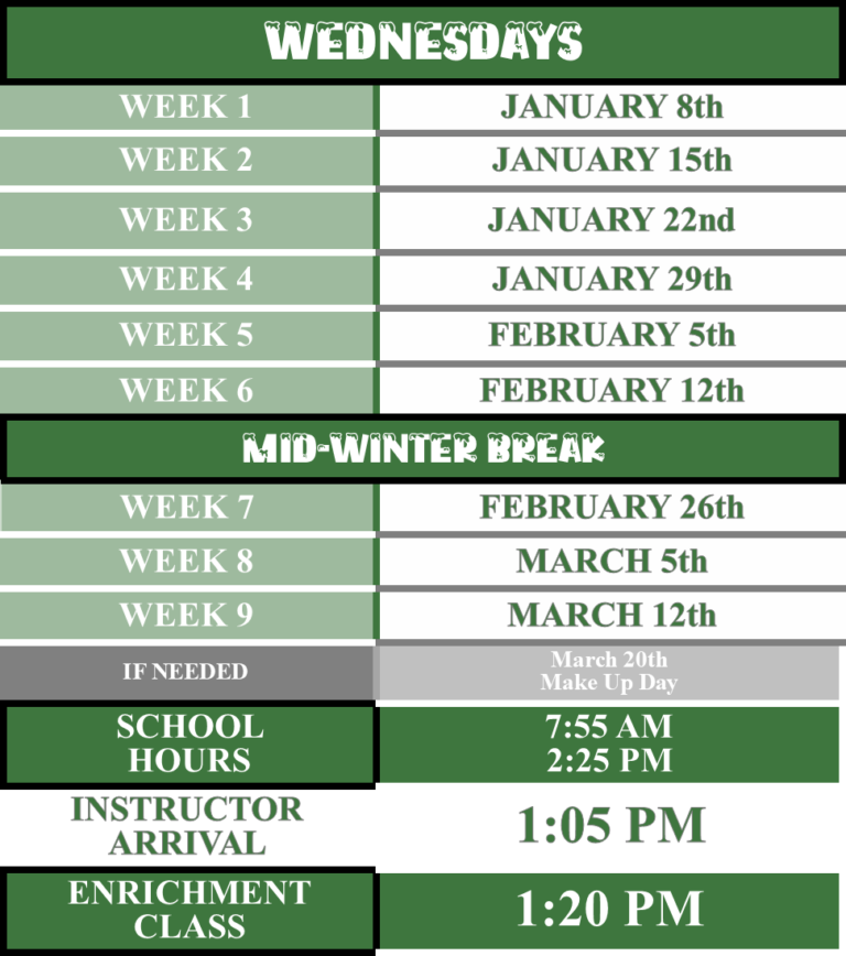 WEDNESDAYs Winter 2025 Schedule